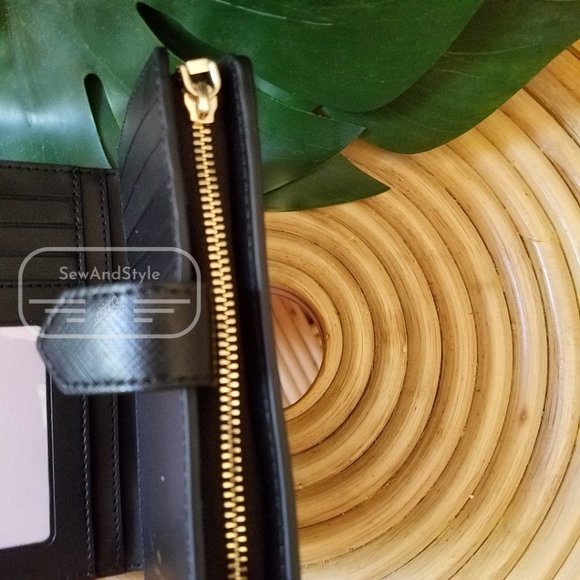 MEDIUM COMPACT BIFOLD WALLET KATE SPADE STACI COLORBLOCK WARM BEIGE BLACK BRAND - Picture 9 of 10